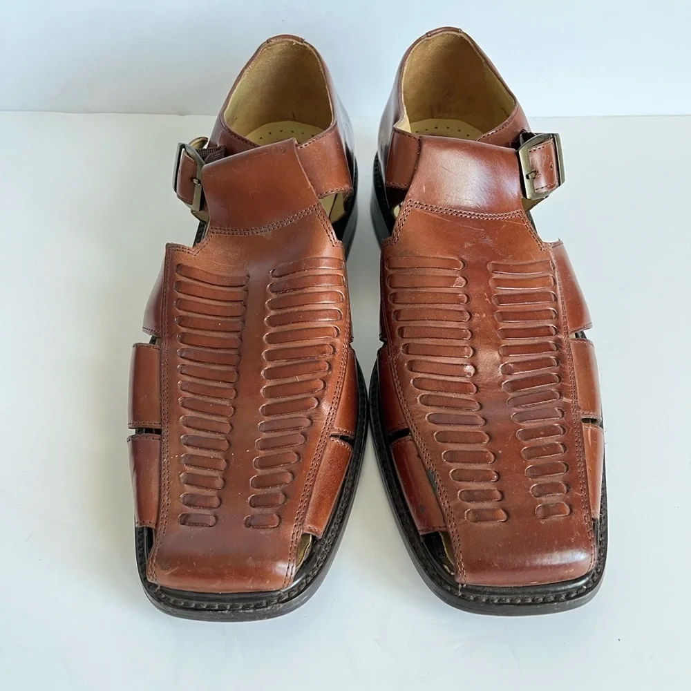 Stacy Adams Brown Leather Buckle Strap Sandals Size 11 M
